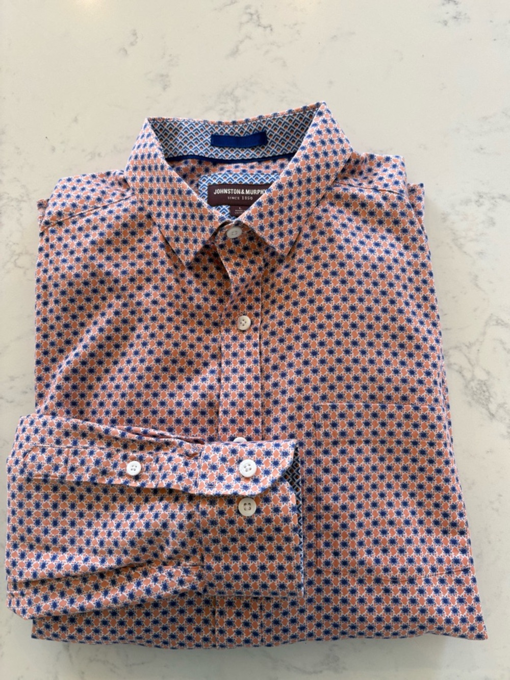 Johnston & Murphy Orange and Blue Geometric Dress Shirt